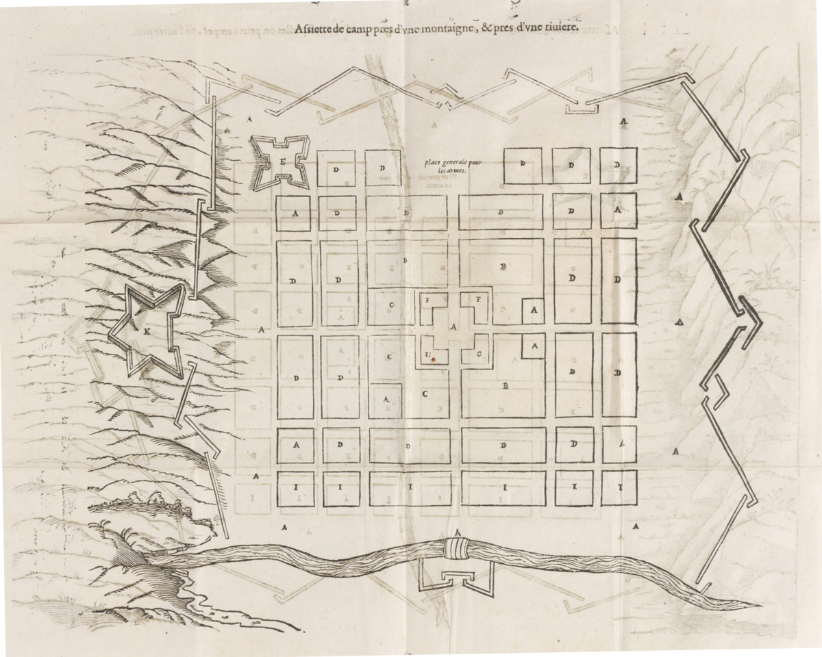 A military camp from Girolamo Cataneo: Le Capitaine (Lyon 1593)